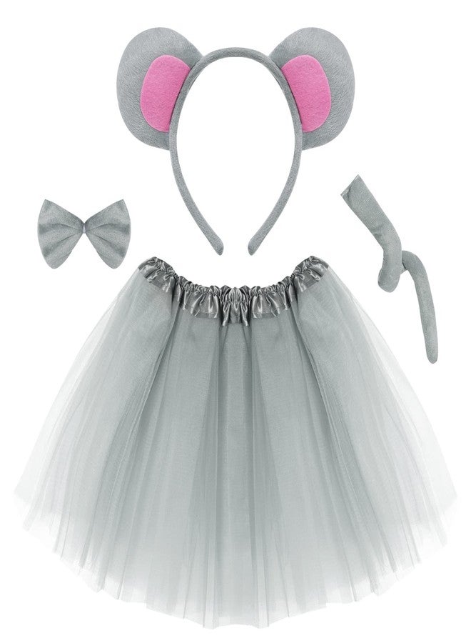 Jmkcoz Kids Gray Mouse Costume Tutu Set, Mouse Ear Headband Bowtie Tail Bow Tie Animal Fancy Dress Costume Kit for Boys Girls Halloween Cosplay Party Decoration - Image 1